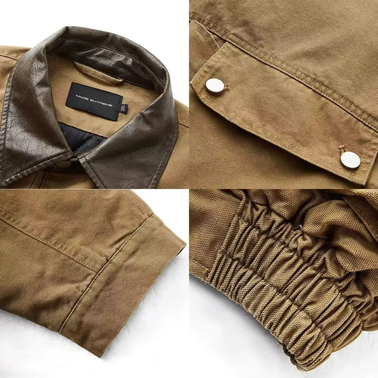 Cyberpunk Leather Collar Buttons Denim Jacket
