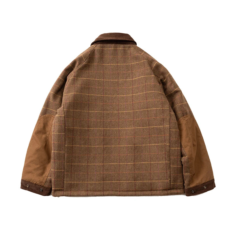 Grandma's Aesthetic Plaid Woolen Brown Windbreaker Jacket