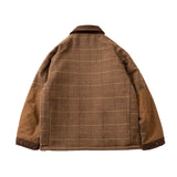 Grandma's Aesthetic Plaid Woolen Brown Windbreaker Jacket