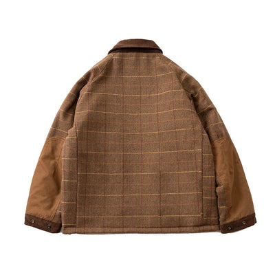 Grandma's Aesthetic Plaid Woolen Brown Windbreaker Jacket