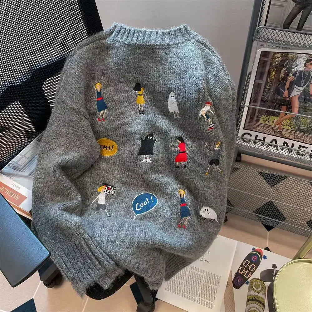 Cartoon Embroidery Knitted Sweater