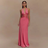 Backless Halter Lace Maxi Dress