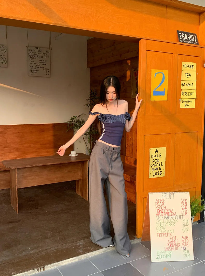 2000s Aesthetic Denim Camisole Crop Top