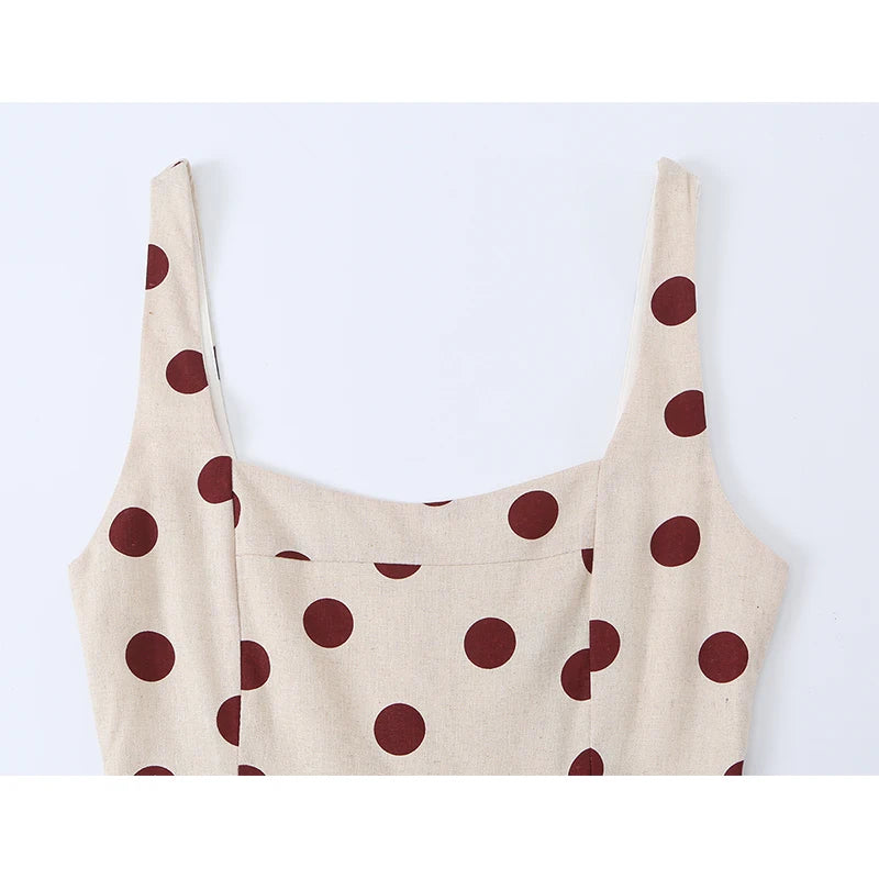 Retro Polka Dot Spaghetti Strap Long Dresses