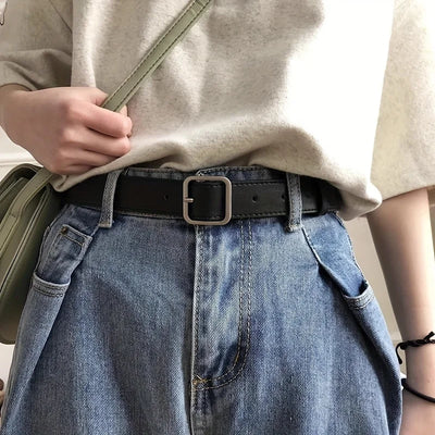 Black Rounded Buckle PU Belt