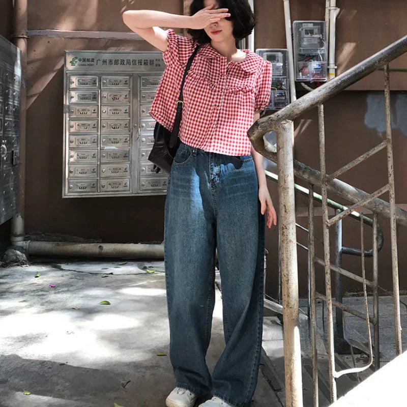 Vintage Red Plaid Girlish Shirt