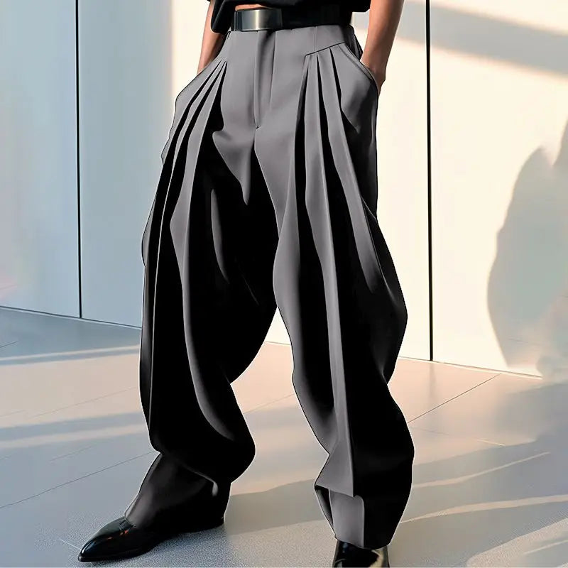 Pleated Solid Color Loose Pants
