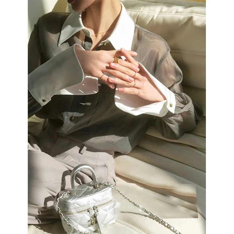 Dark Gray Elegant Sun Proof Sheer Shirt