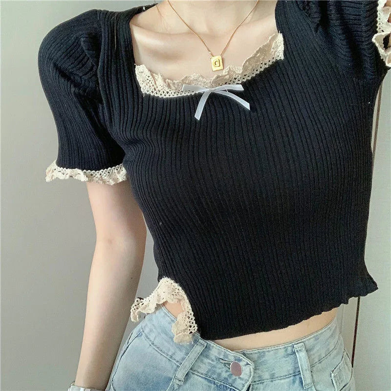 Soft & Spicy Girl Square Neck Lace Blouse