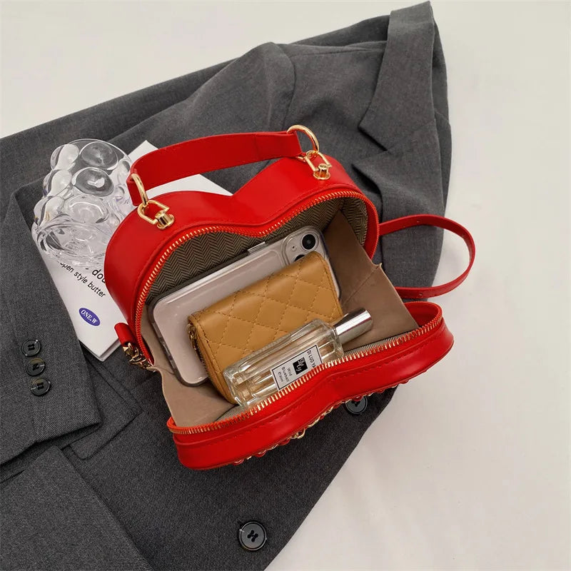 Red Heart Chain Crossbody Bag