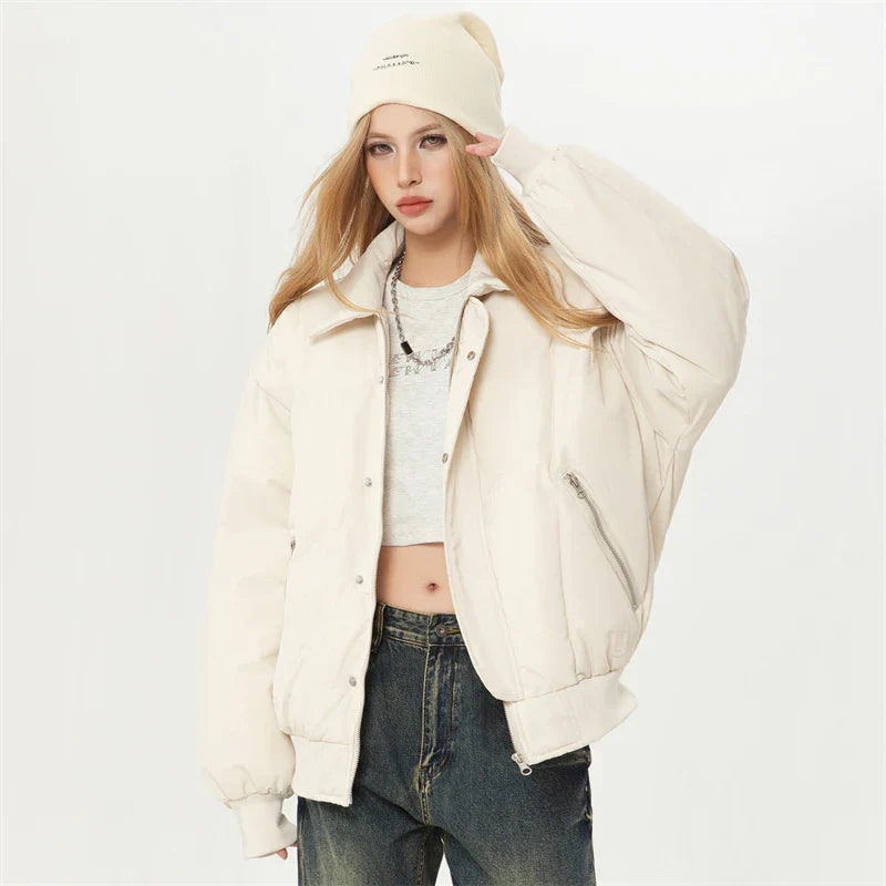 Chaqueta Acolchada de Color Liso con Cuello Vuelto
