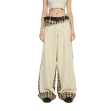 Patchwork Beige High Waist Wide Leg Pants