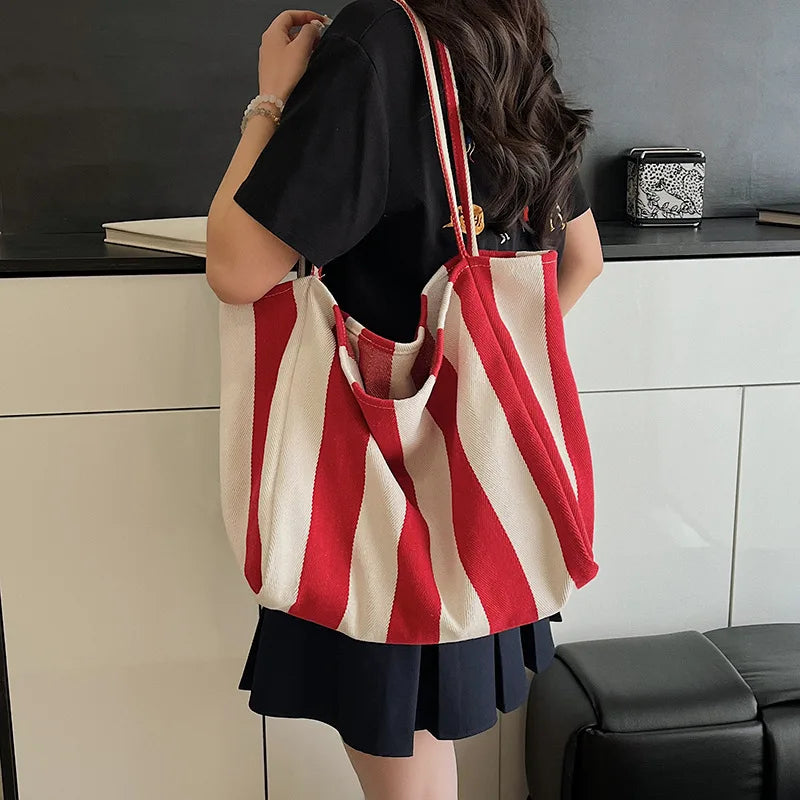 Striped Canvas Shoulder Bag
