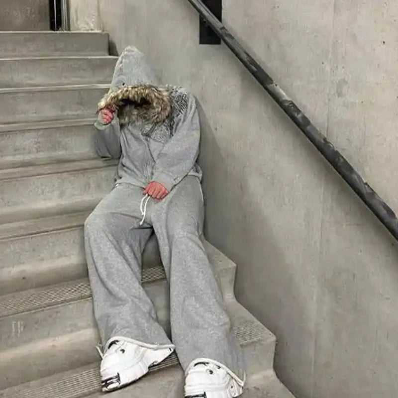 Y2k Oversized Faux Fur Zip Hoodie