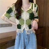 Versatile Minimalist Knitted Color Block Shirt