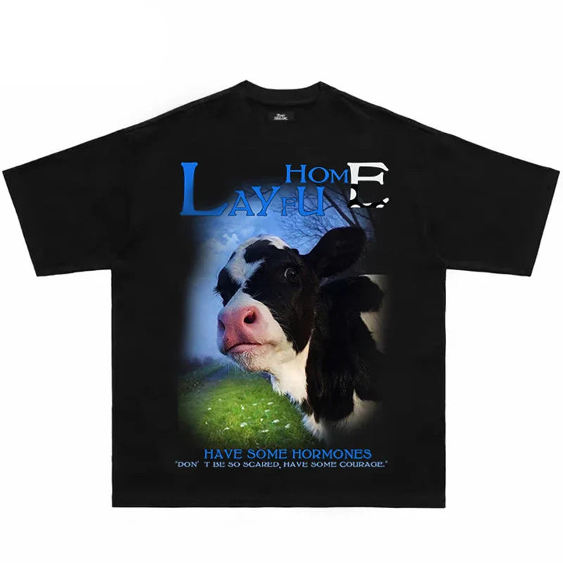 Cow Letter Print Oversized T-shirt