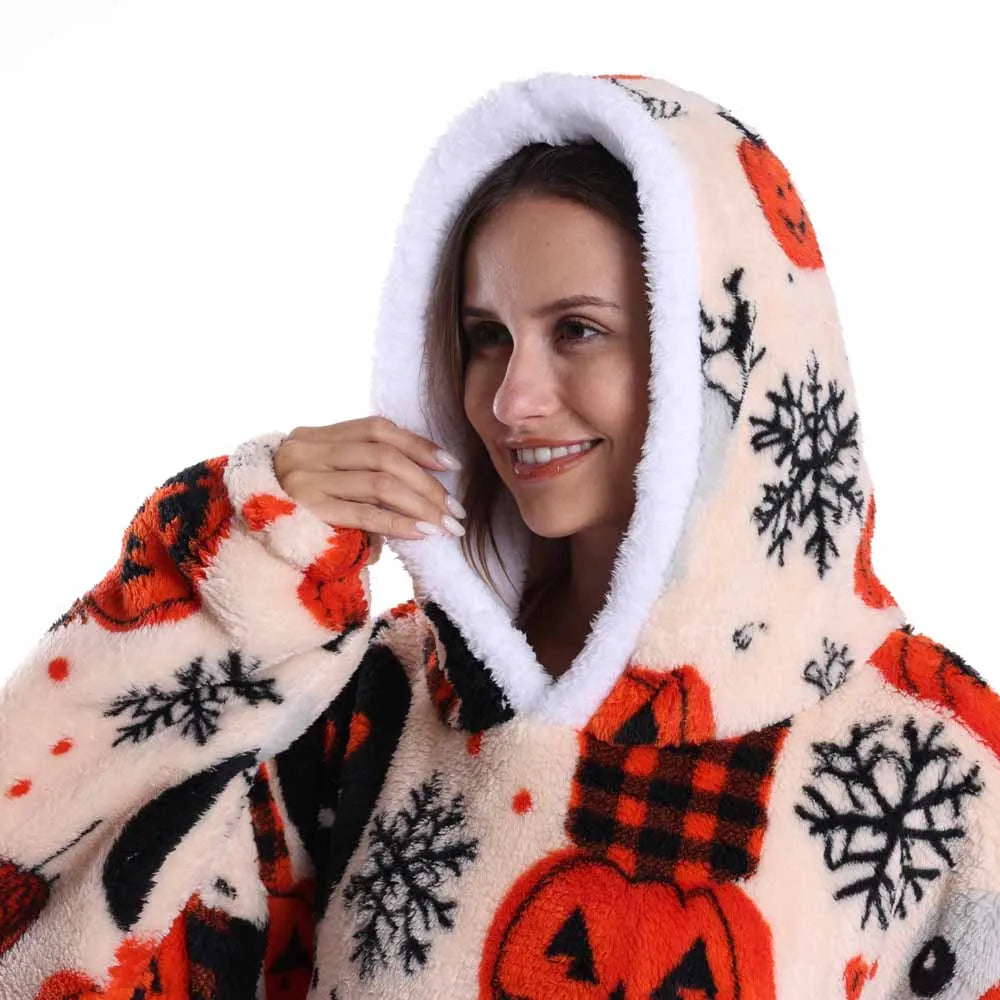 Strawberry Printed Oversized Blanket Hoodie