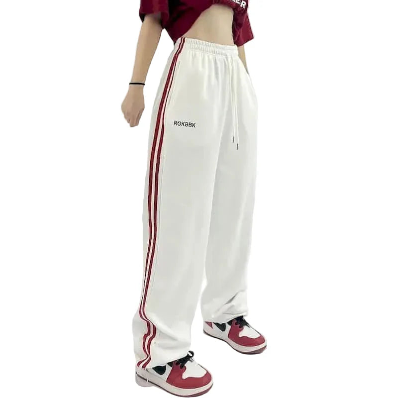 Straight Leg White Elastic Waist Pants