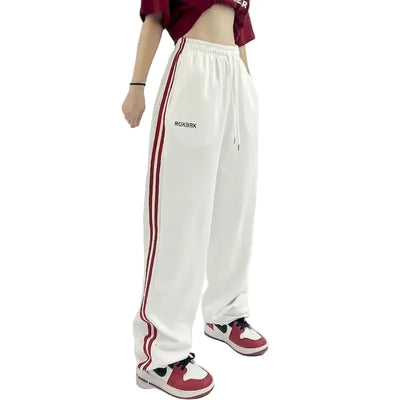 Straight Leg White Elastic Waist Pants