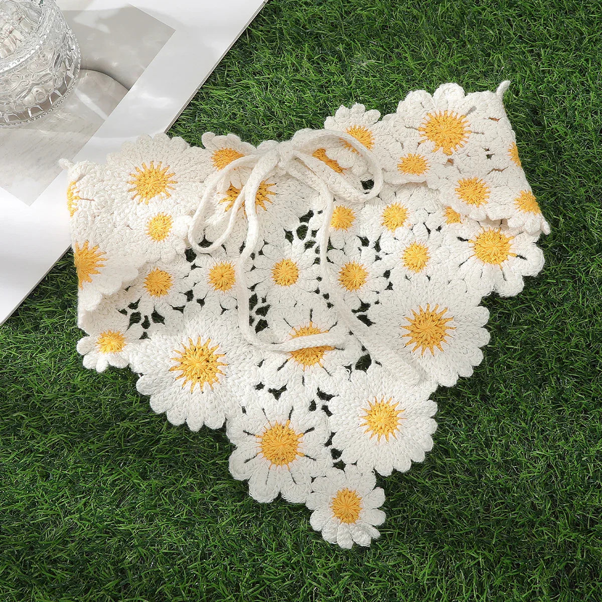 Knitted Handmade Daisy Triangle Headband