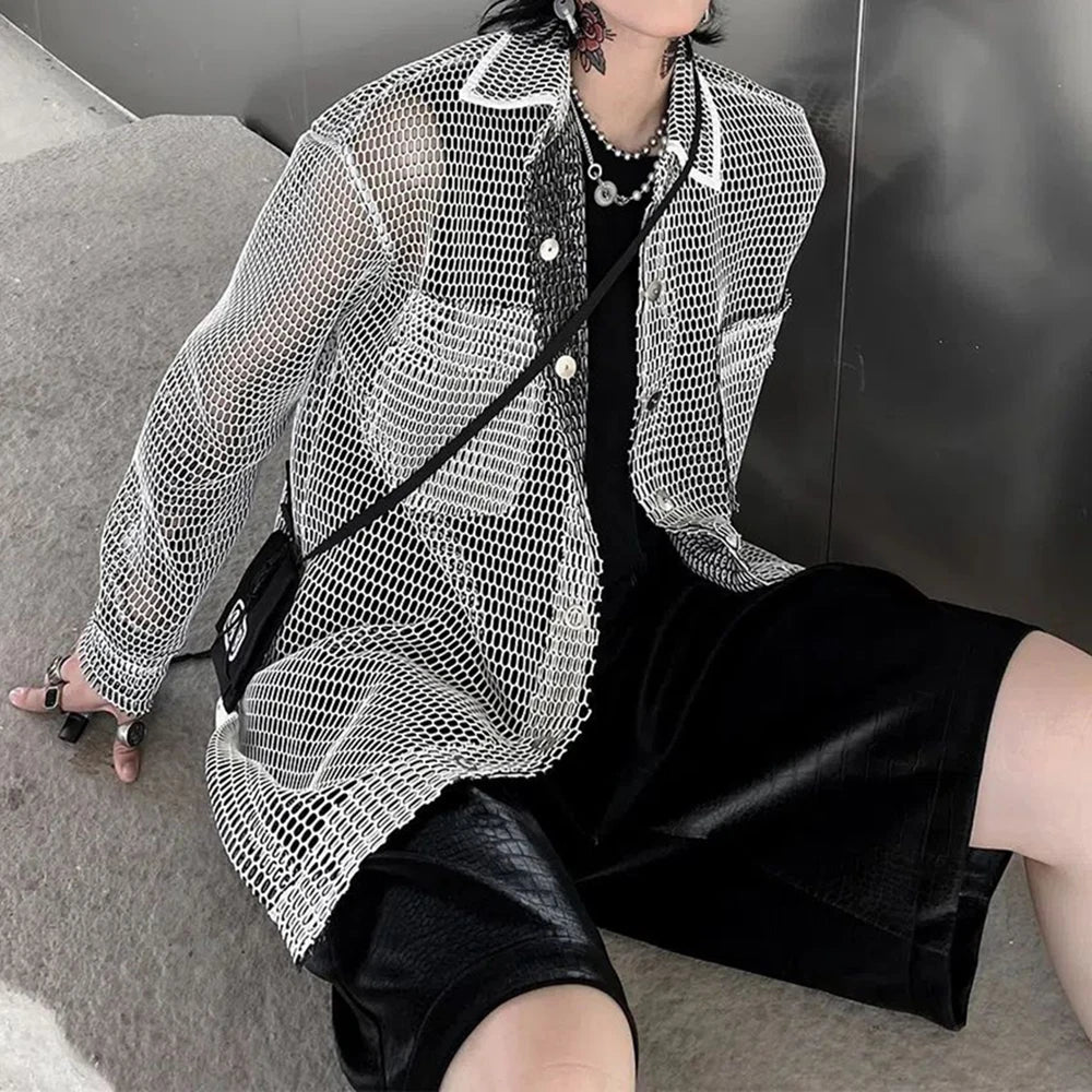 Vintage Oversized Mesh Casual Shirt