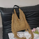 Hollow Out Knitted Tassel Shoulder Bag