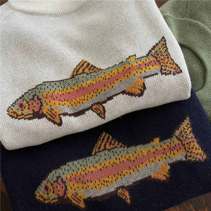 Y2K Damen Pullover mit Fisch-Print