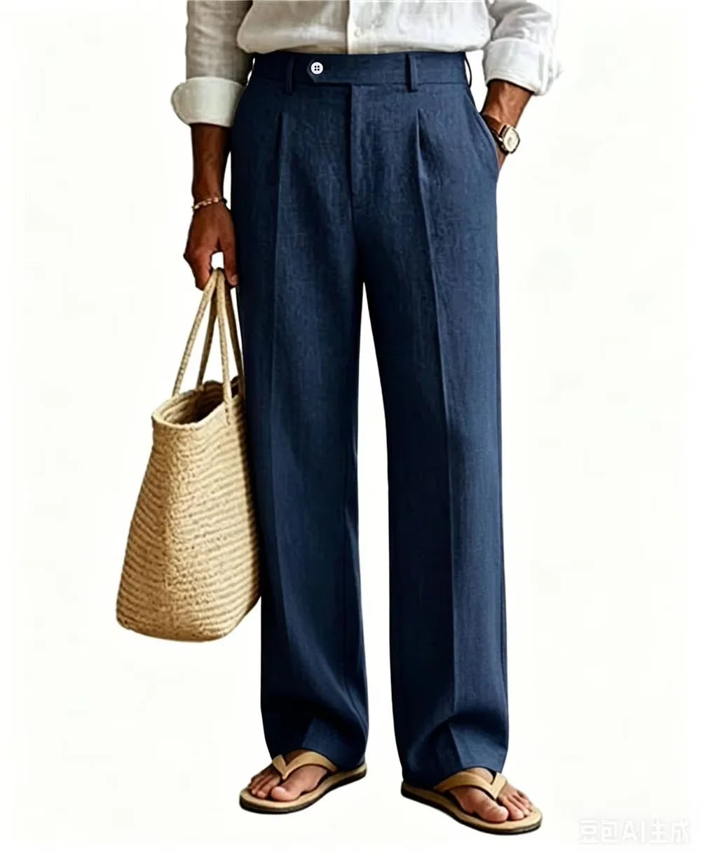 Linen Beige Straight Leg Pants