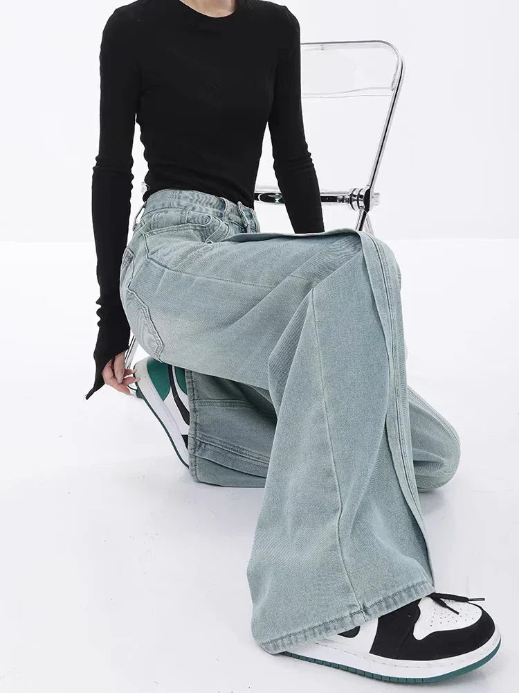 Vintage-Jeans mit hoher Taille in Blau und weitem Bein