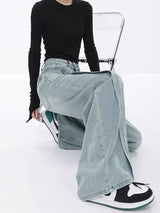 Vintage-Jeans mit hoher Taille in Blau und weitem Bein