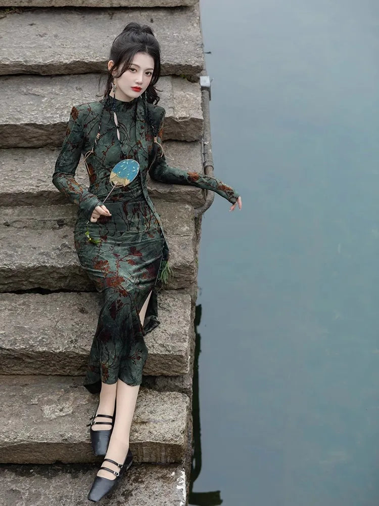Fairycore Floral Slit Qipao Mini Dress