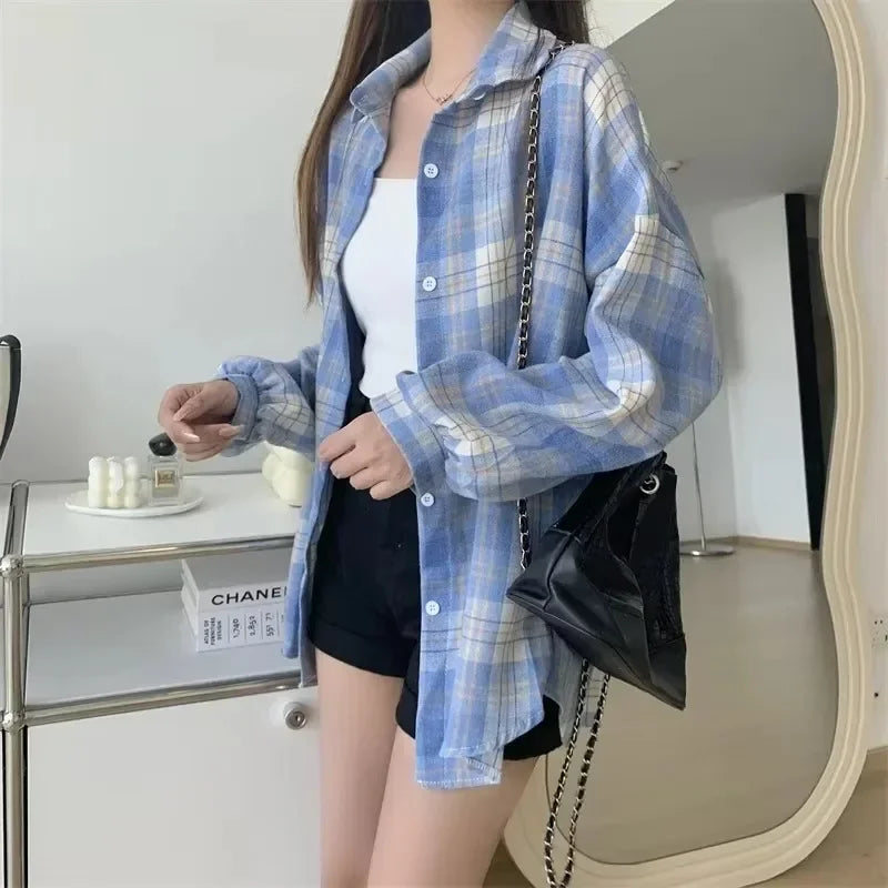 Soft Girl Korean Style Plaid Women's Summer Shirt