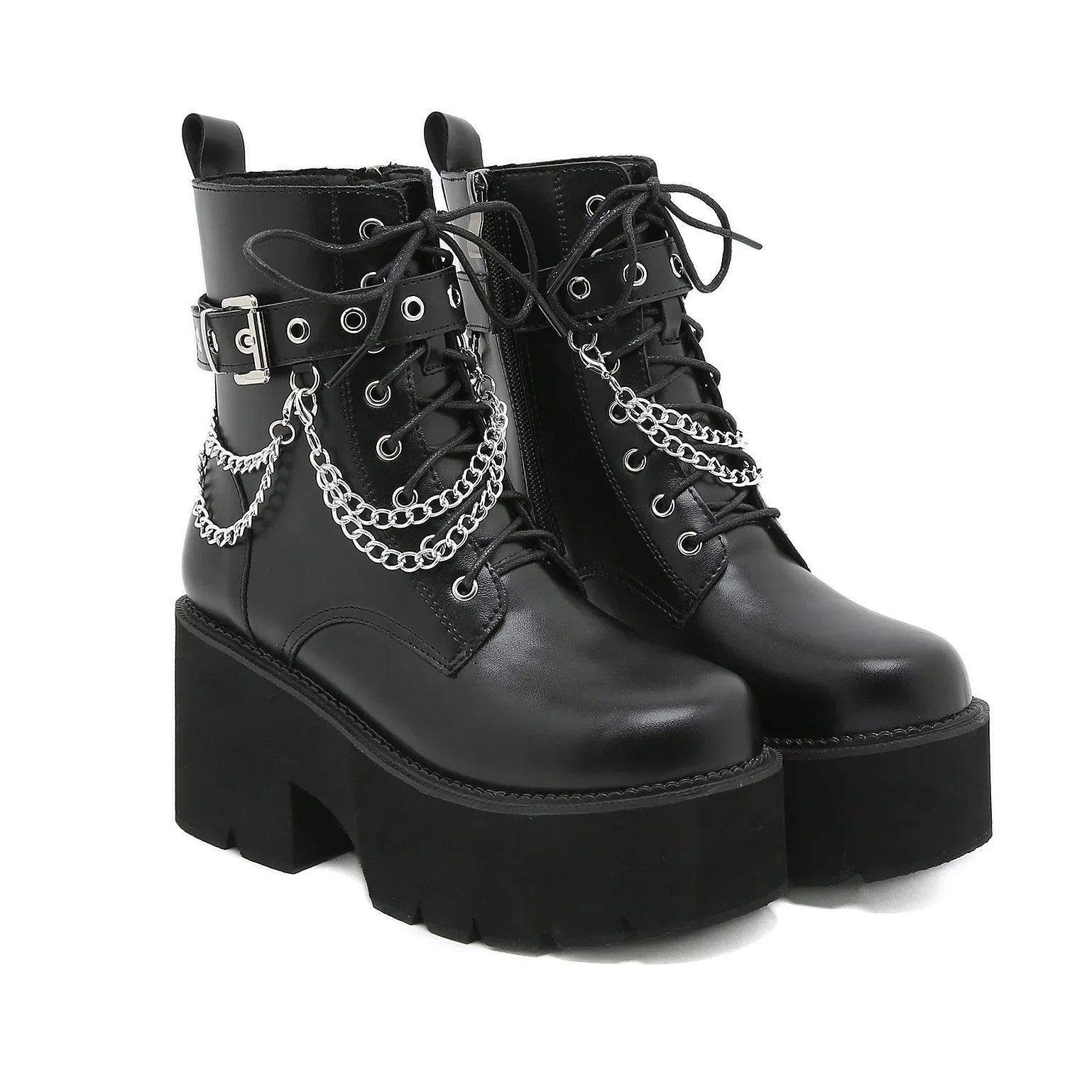 Gothic Plateau-Stiefel mit Schnallenverschluss aus PU