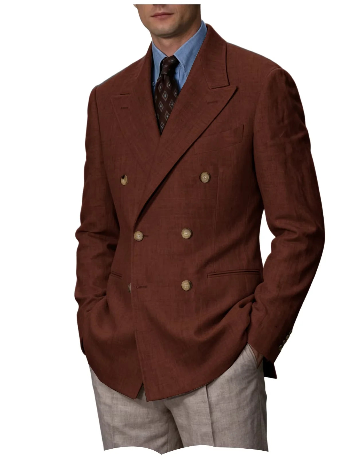Double Breasted Linen Blend Blazer