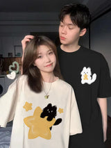 Gelbes Sternkatzen-Oversized-T-Shirt