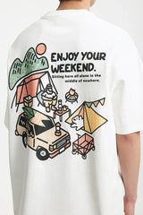 T-Shirt mit Berg-Print und Unifarbe