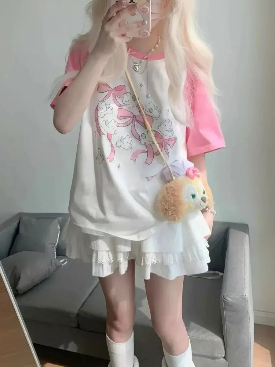 Sweet Pink Skater Girl Rabbit T-Shirt