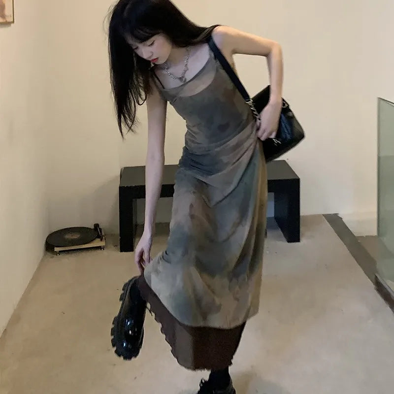 Vintage Tie Dye Mesh Maxi Dress