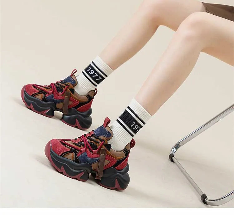 Chunky Leather Plush Color Block Sneakers