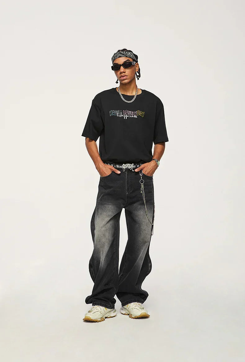 Y2K Washed Blue Wide-Leg Jeans