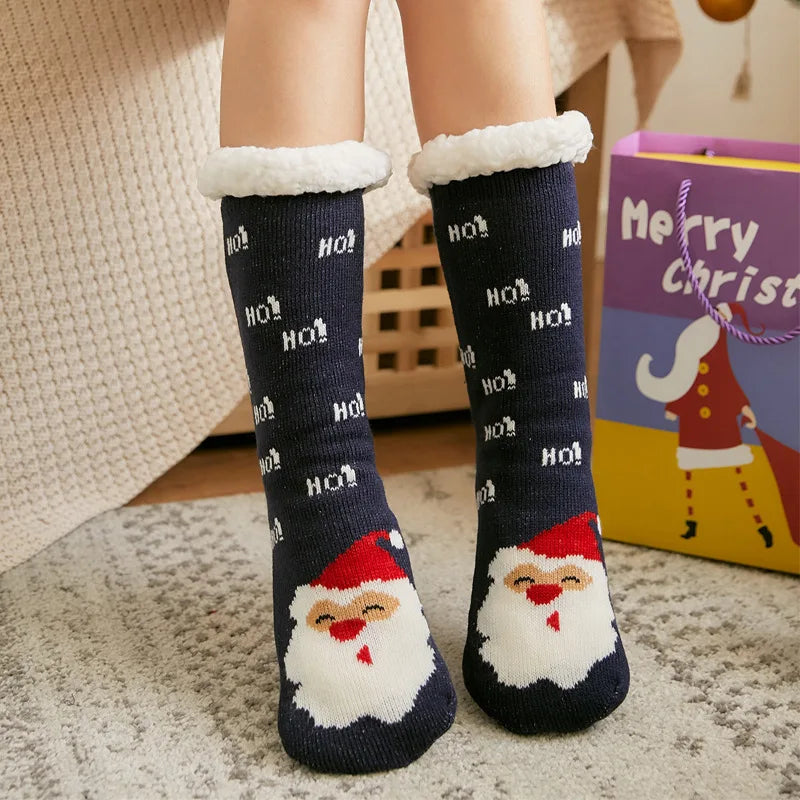 Calcetines cálidos de invierno para mujer, de felpa de pingüino, suaves, antideslizantes, para el suelo, zapatillas, calcetín corto, esponjoso, de ciervo, alce, oso, regalo de Navidad