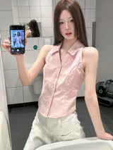 Barbie Core Pink Crop Sleeveless Shirt
