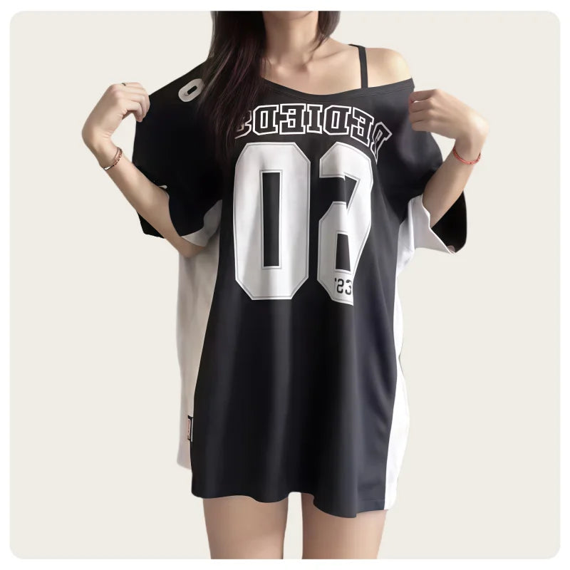 Summer 90S Loose Off-shoulder T-shirt
