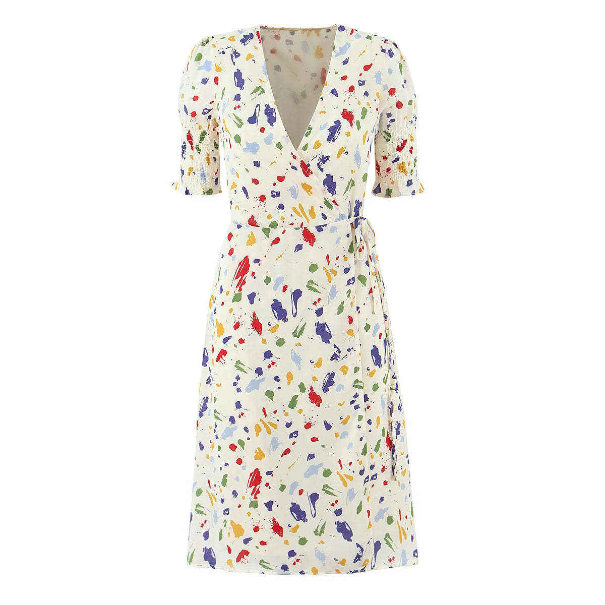 Colorful Paint V Neck  French Wrap Dress
