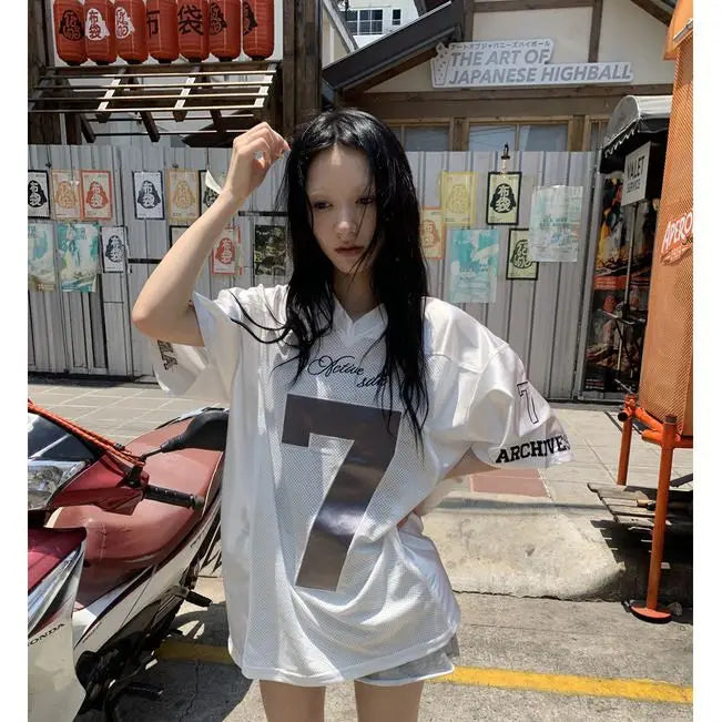 Y2K Silvery Oversize Hip Hop Graphic T-Shirt