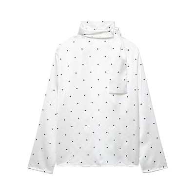 Scarf Style Collar Polka Dot Satin Blouse