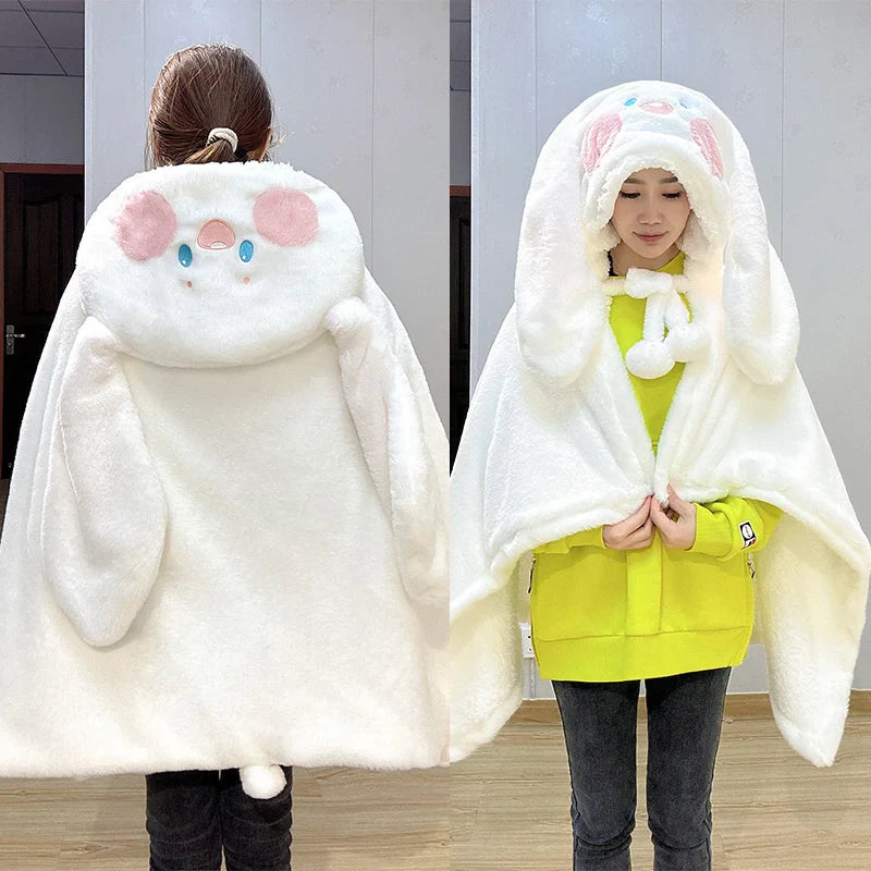Cartoon Cute Seal Cat Hooded Blanket