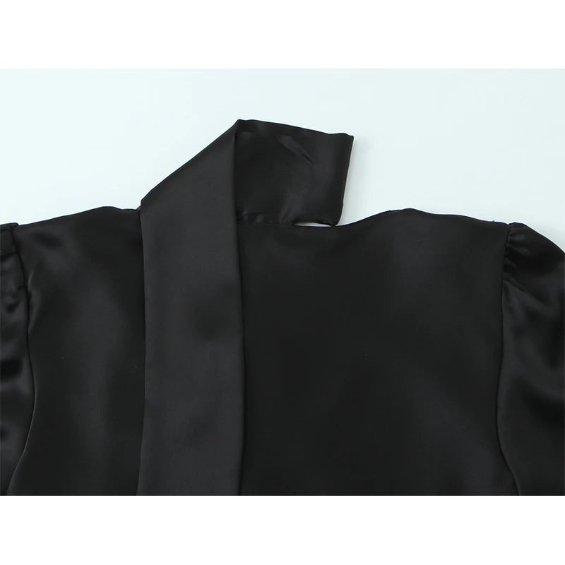 Long Sleeve V Neck With Scarf Satin Shirt