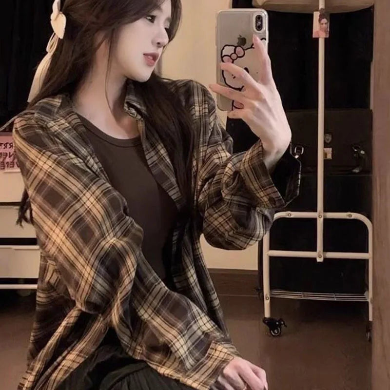 Loose Plaid Lazy Girl Oversized Shirt