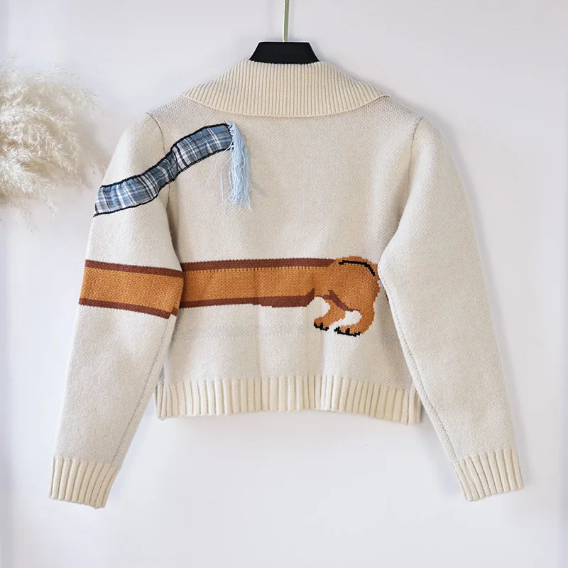 Y2K Cozy Chic Puppy Pattern Knit Cardigan